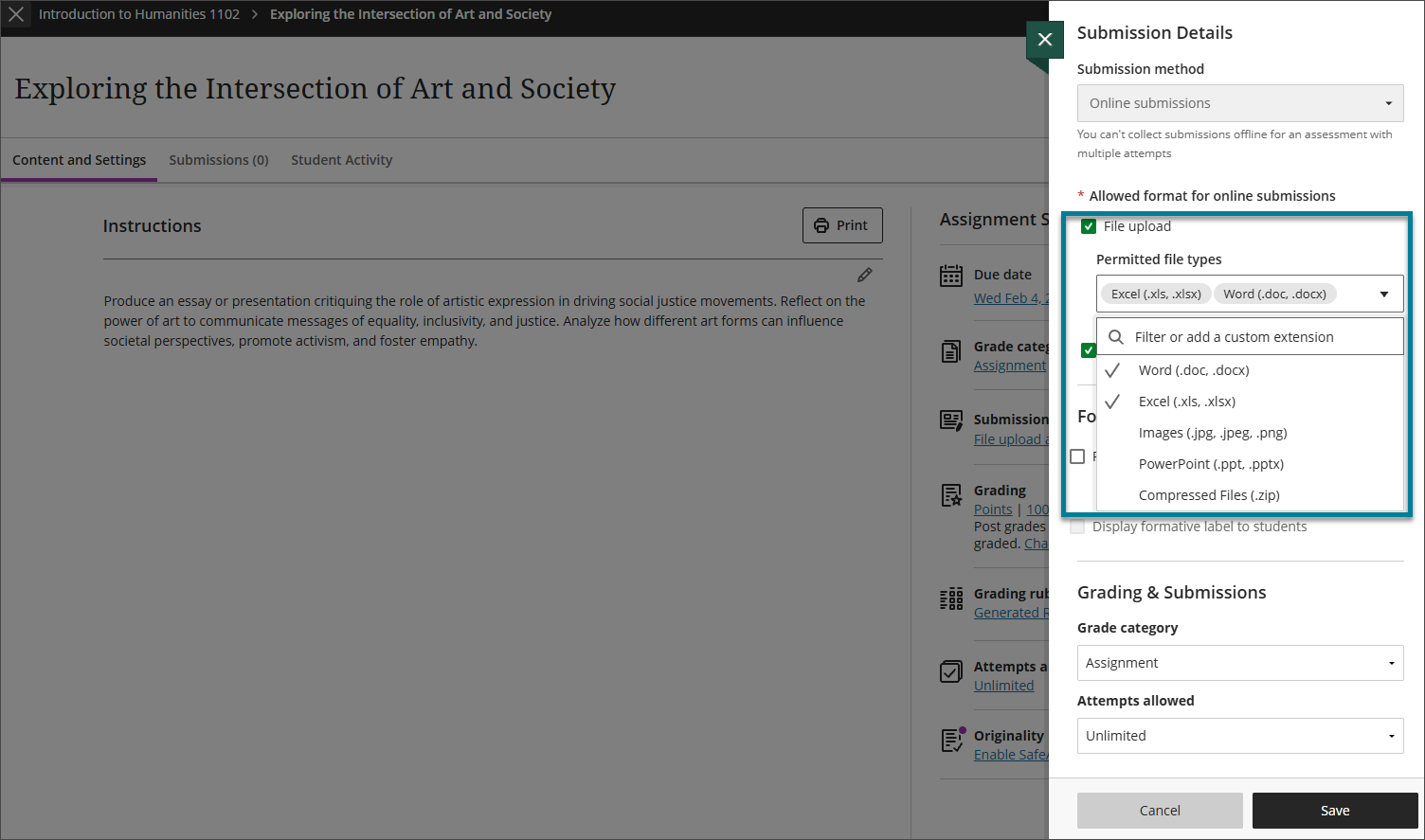 Restrict accepted file types for assignment submissions