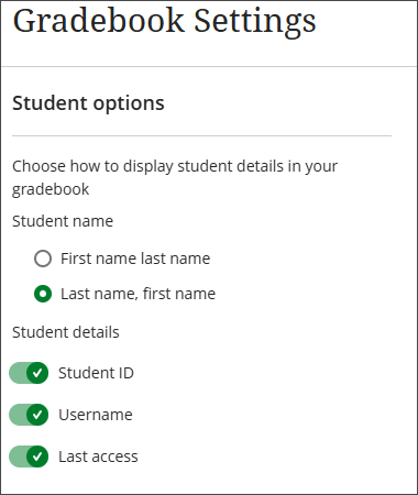 Display username and last access date in the gradebook grid view