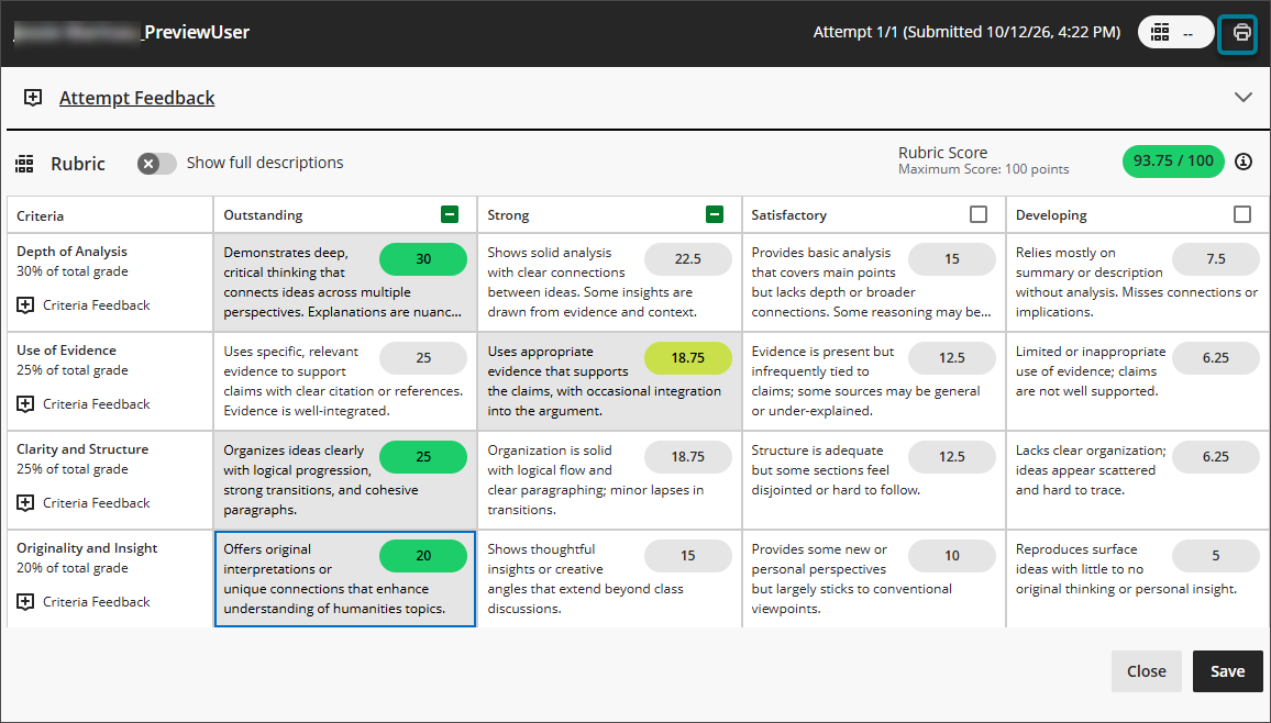 Print and download rubrics 2