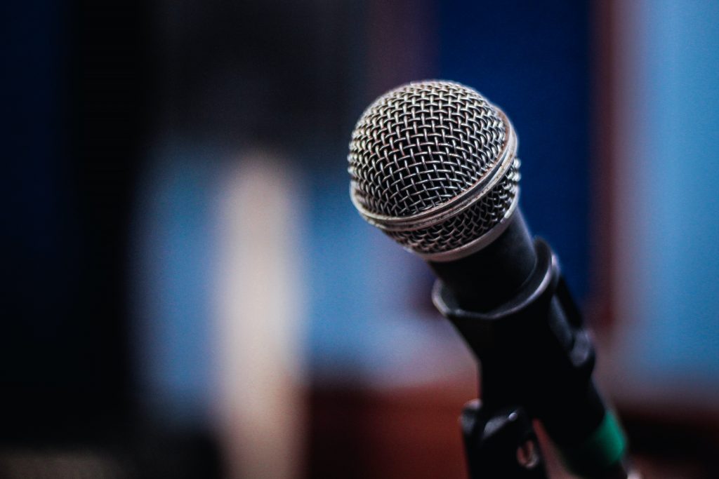 Microphone in a stand with a blurred out background