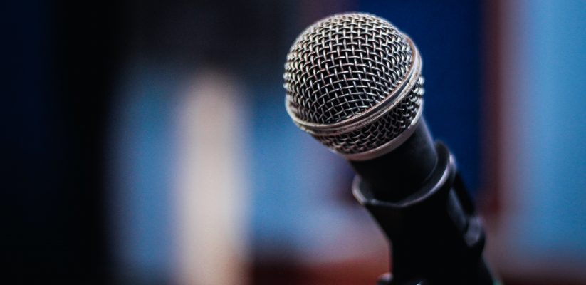 Microphone in a stand with a blurred out background