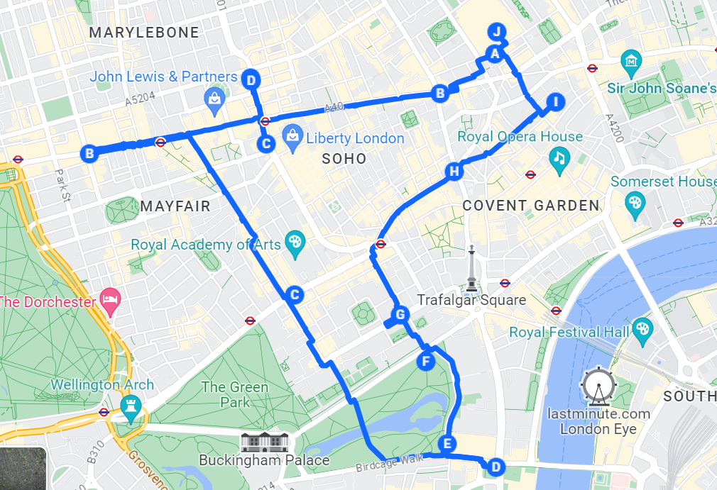 Google Map screenshot with the marathon route mapped out