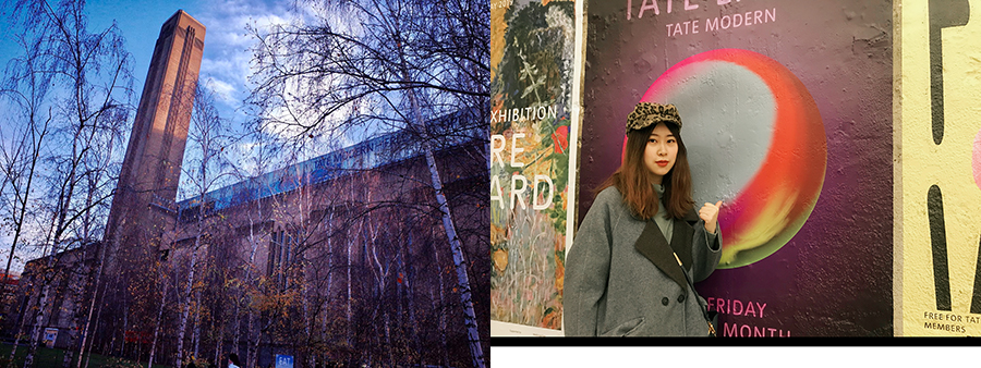 International Student Blogger - Exploring London's Art in a One Day Tour - The Tate Modern from outside and Yu He 