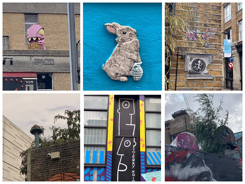 My Top 3 Tips for Exploring Shoreditch - International Student Blogger, Salome Mamasakhlisi - mushroom, bunny and tube monsters