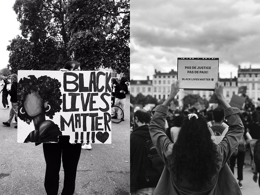 Black Lives Matter - Three Ways to Support_International Student Blogger, Salome Mamasakhlisi_black and white split screen of two protesters with signs