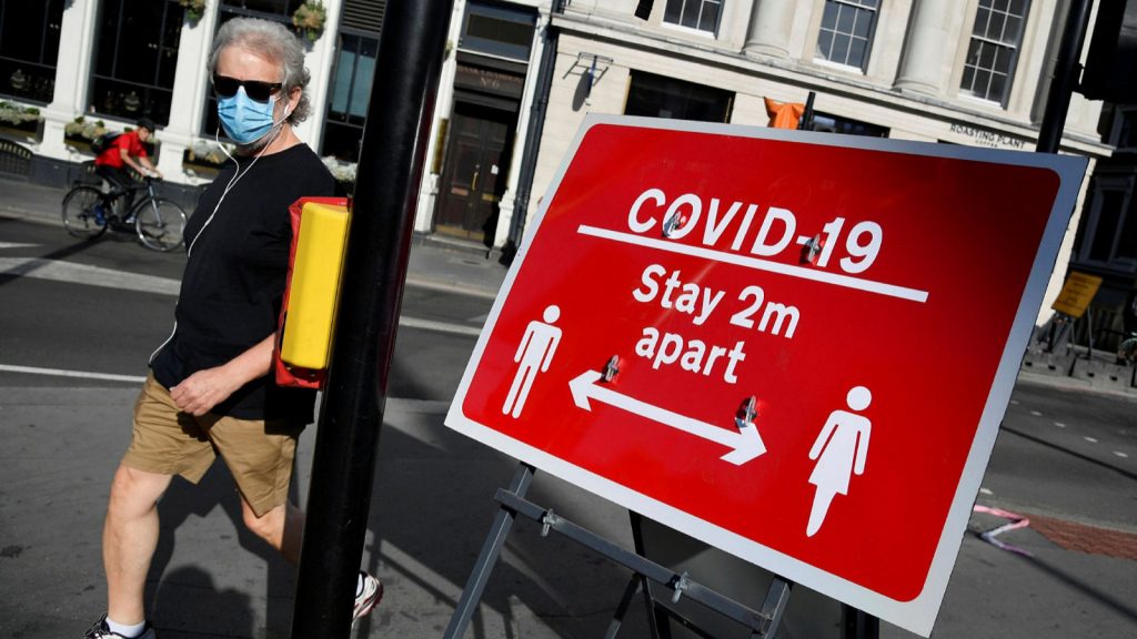 Health Measures in London: Covid-19_International Student Blogger, Grace Lee_Covid-19 stay 2m apart road sign