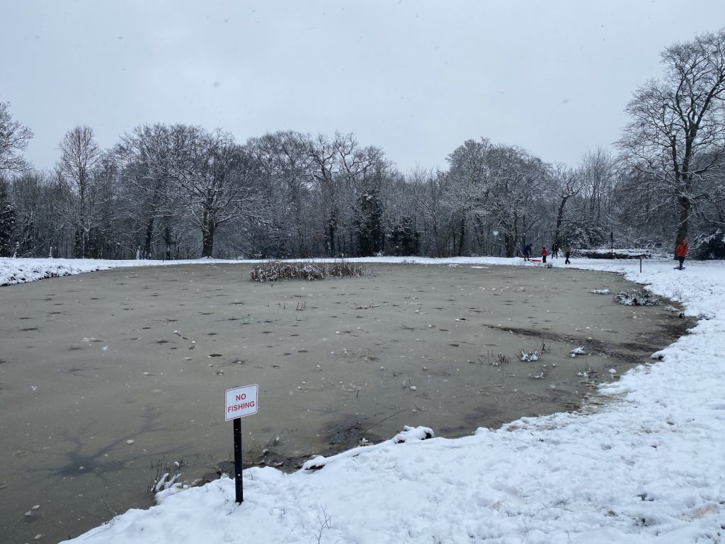 The lake was icy but not quite frozen