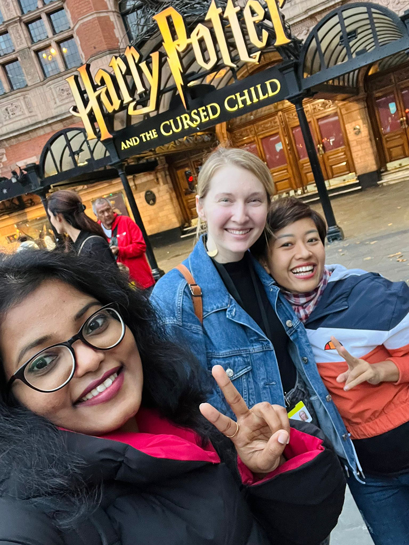 International Student Blog_Thao Nguyen_TESOL MA_Thao with friends outside the Harry Potter theatre show_800