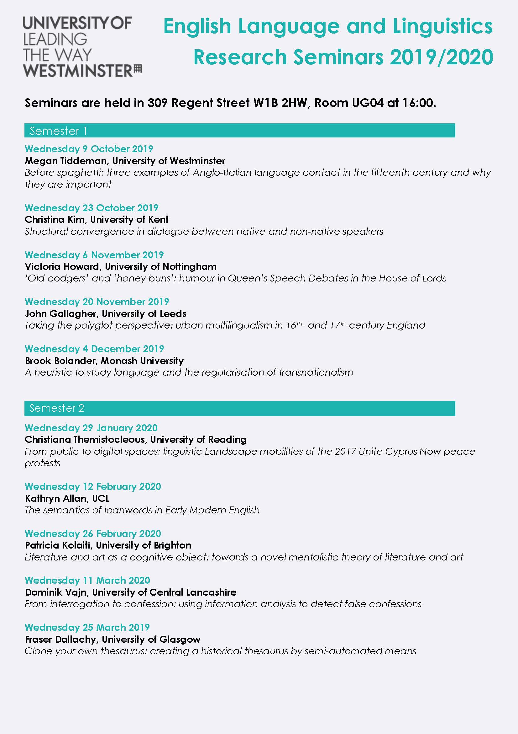 ELL Seminar Programme 20192020