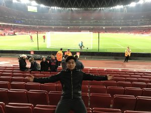 Mikio at the Emirates Stadium watching Arsenal play during his stay in the UK.