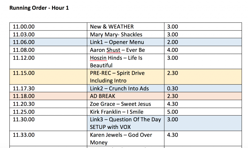 Running Order