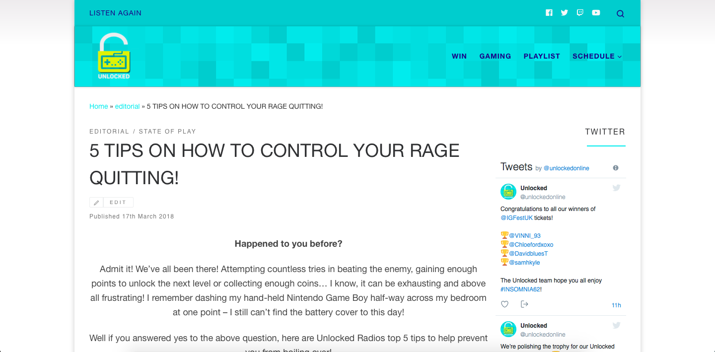 Editorial Example - 5 Tips On How To Control Your Rage Quitting!