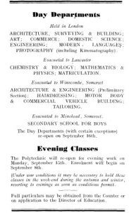 List of Day department classes and their wartime locations, August 1941