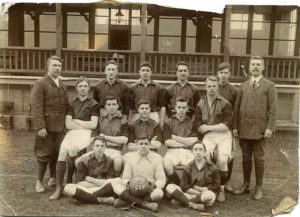 Black and white photograph of a football team