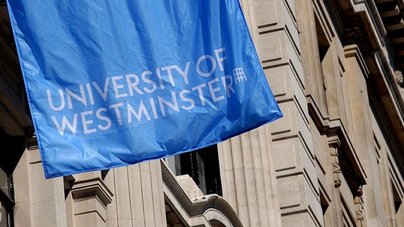 Image showing a blue University of Westminster flag.