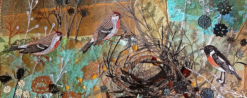 Intricate embroidary of birds | Amanda Cobbett