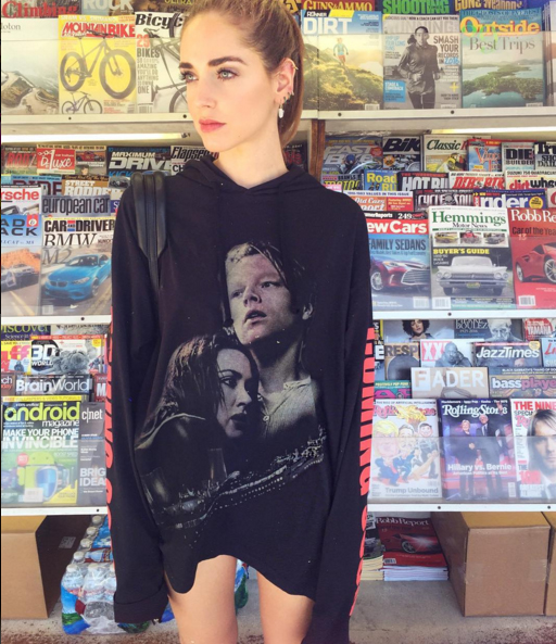 Blogger chiara Ferragni in Vetements Titanic oversized hoodie> Credit: Instagram