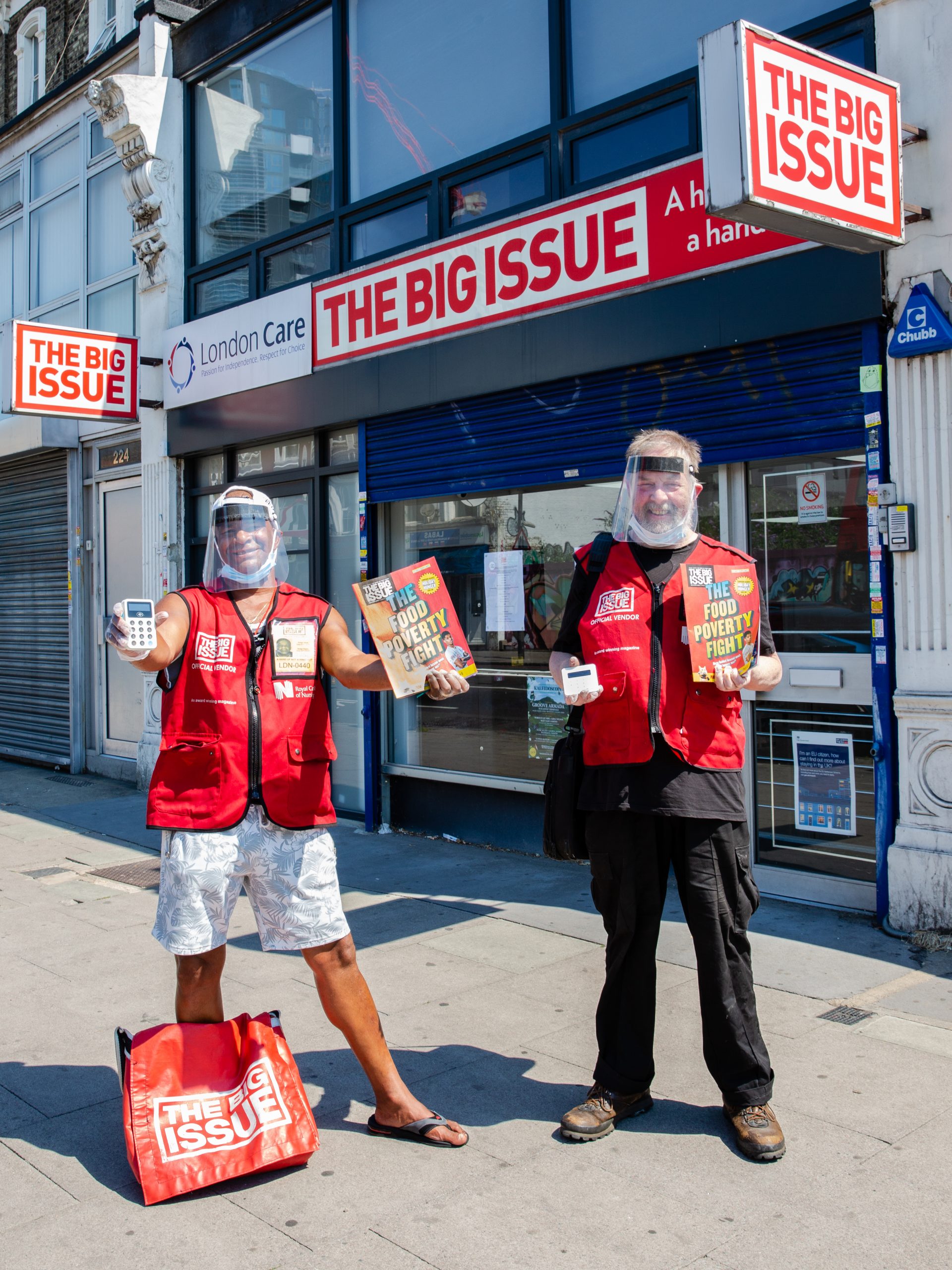 Big Issue vendors in PPE COVID secure (Photography Credits: Louise Hayward-Schieffer)