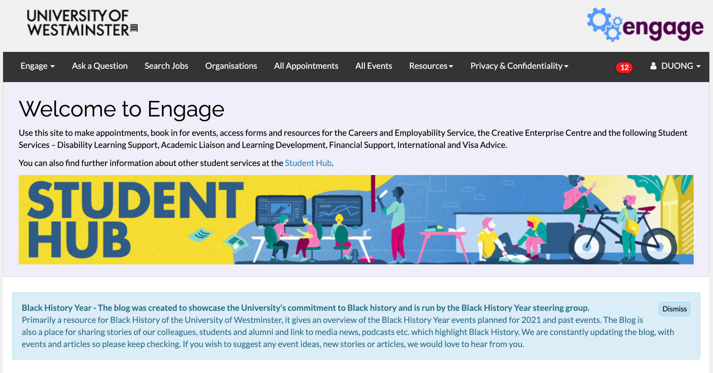 Engage's webpage with tailored career resources, job search and events