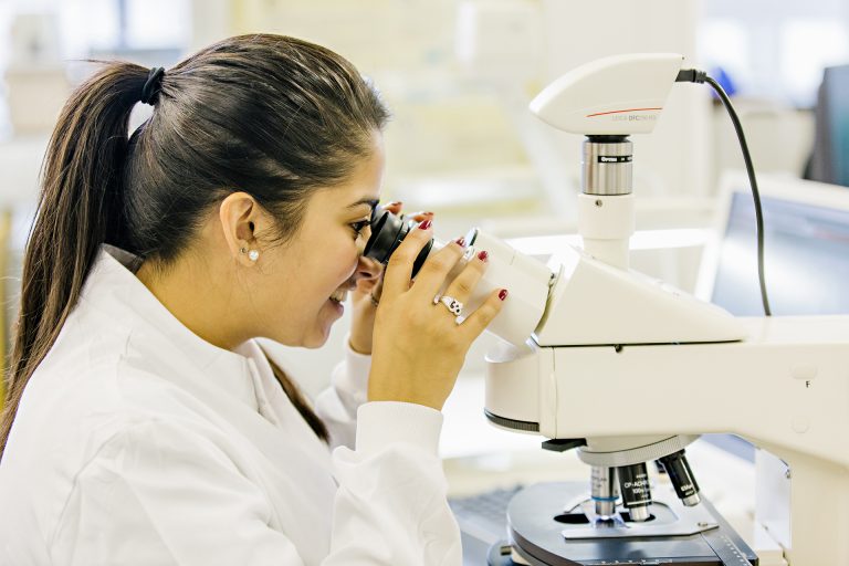 Student in a science lab