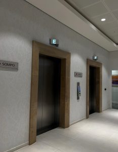 Hallway with elevators