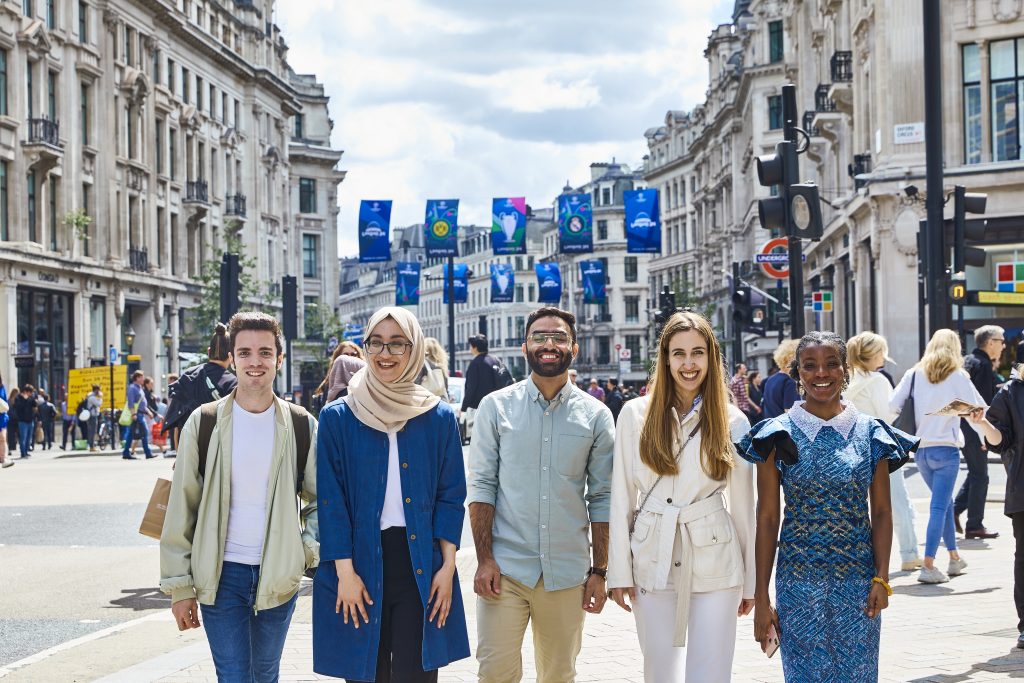 A group of students walking together