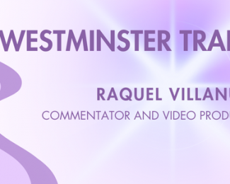 Purple banner with compass. Text says: Westminster Trailblazers. Raquel Villanueva, Commentator and Video Producer at Nasa JPL