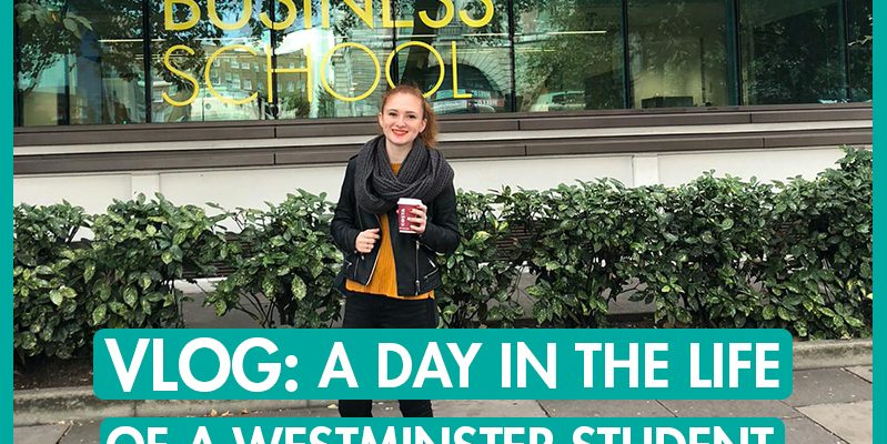 Vlog: A Day in The Life of a Westminster Student_International Student Blogger, Dalma Aczel_title image_Dalma with coffee outside the Marylebone campus