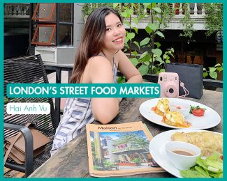 London's Street Food Markets_International Student Blog_Hai Anh Vu_featured image_Hai Anh eating brunch outside