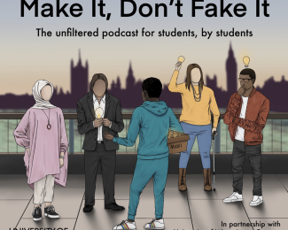 graphic for the make it, don't fake it podcast