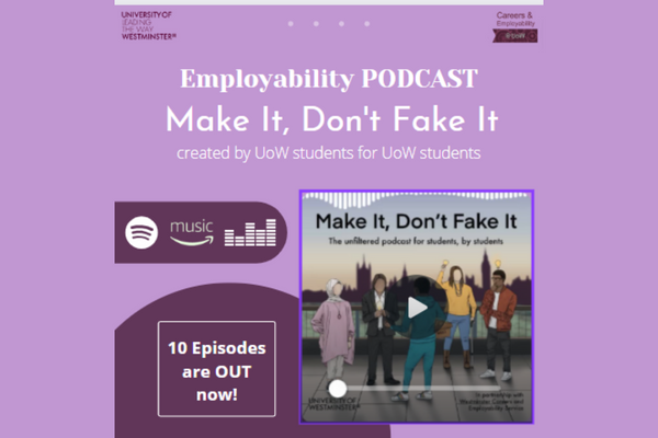 Make it, Don't fake it podcast image on purple background
