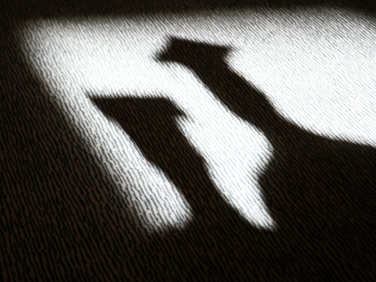 Shadow of two figures wearing mortarboard hats