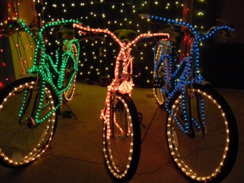 bike with christmas lights