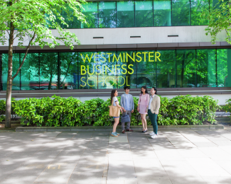Westminster Business School exterior campus with students